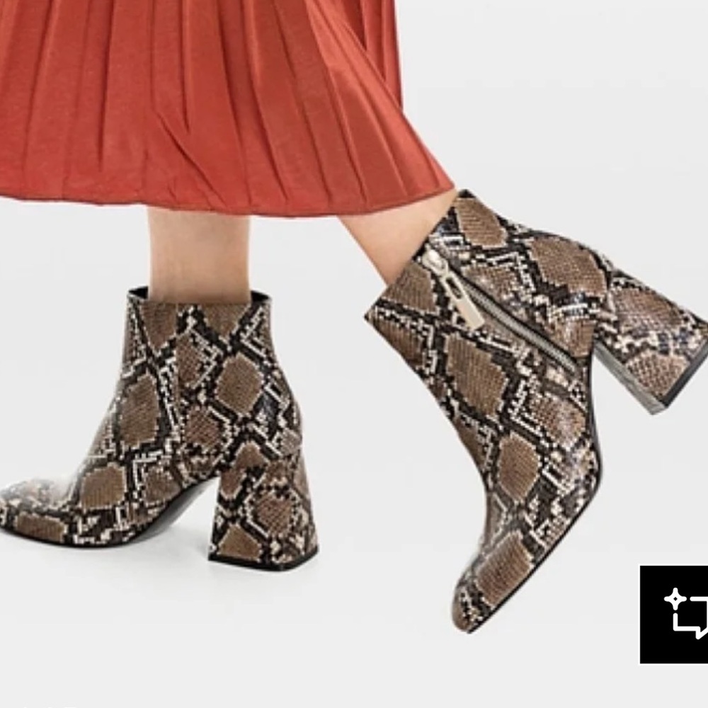 STRADIVARIUS chunky heeled python snake boot - image 1